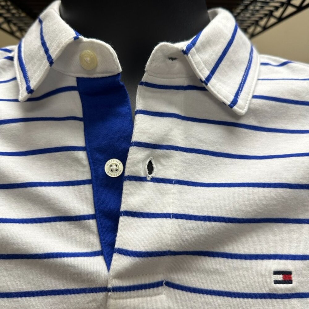 NWT! Tommy Hilfiger Men’s Stripe Polo Short In White/Navy Size XS/S/M/L/XL - Picture 2 of 6